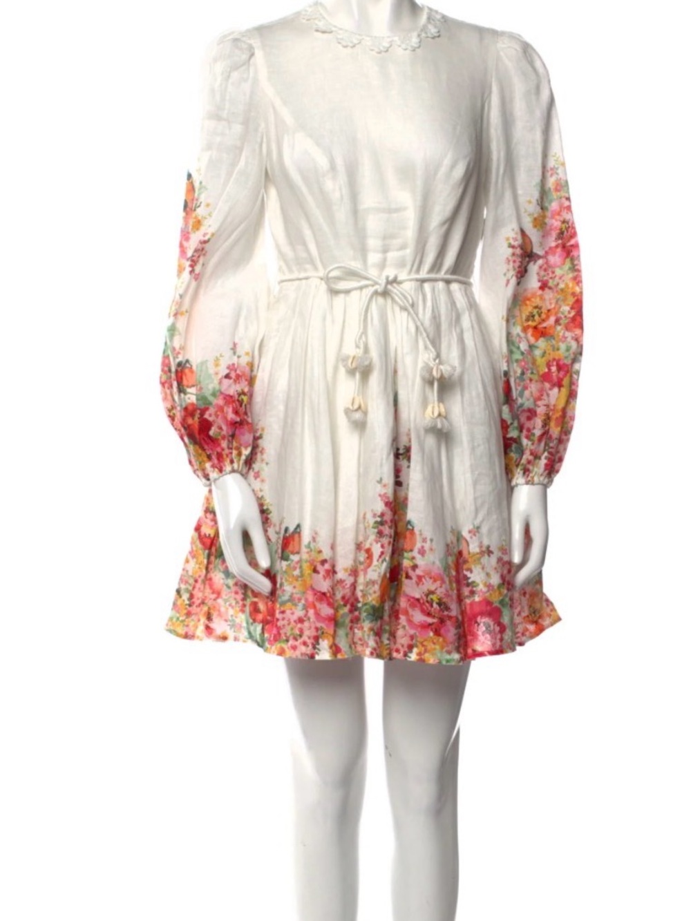 Zimmermann White Mini Dress with Pink & Orange Floral Print